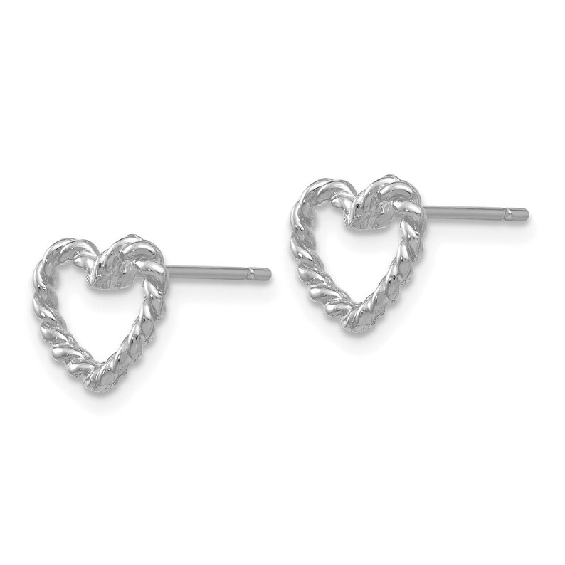 9mm Ladies 14K White Gold Textured Romantic Love Heart Post Stud Earrings
