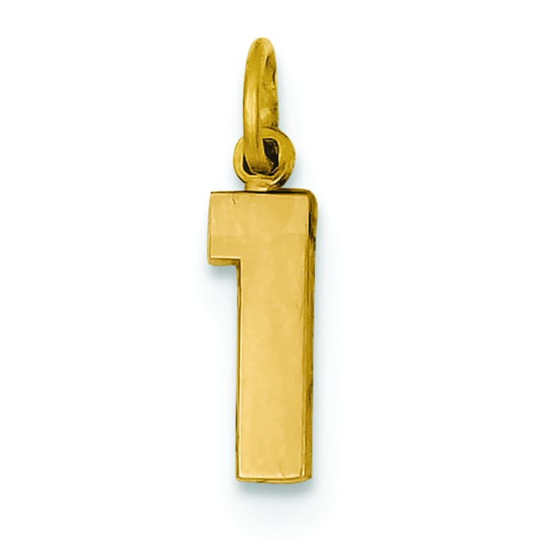 20mm 14K Yellow Gold Number One 1 Polished Charm Pendant