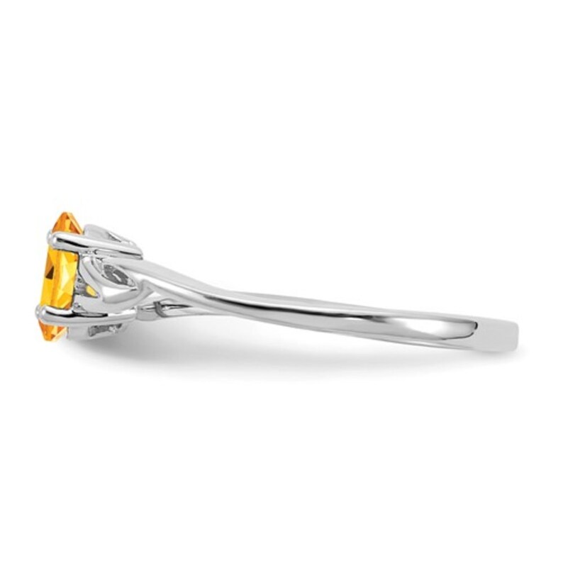 Ladies 10K White Gold Yellow Citrine Gemstone November Birthstone Band Ring