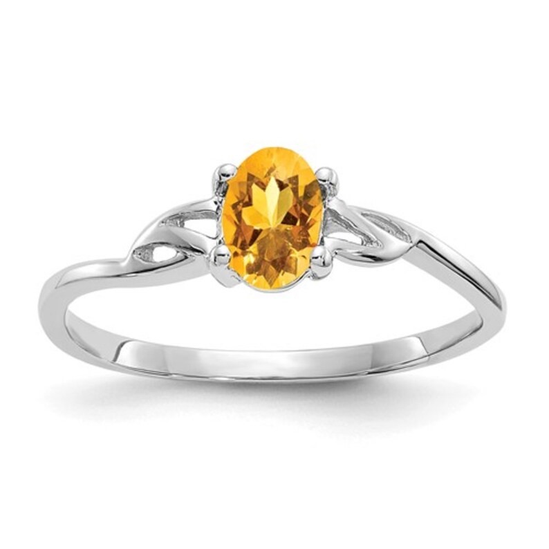 Ladies 10K White Gold Yellow Citrine Gemstone November Birthstone Band Ring