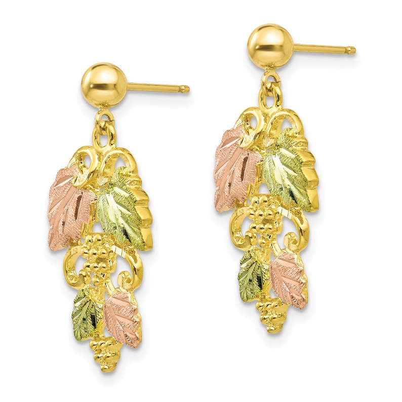 Ladies Modern 10K Tri-Color Gold Wine Grape Leaves Floral Dangle Stud Earrings