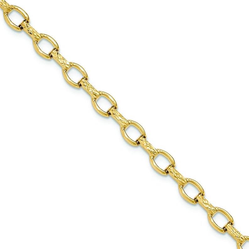 7 inch Men/'s Ladies 14K Yellow Gold Diamond-Cut Fancy Link Chain Bracelet