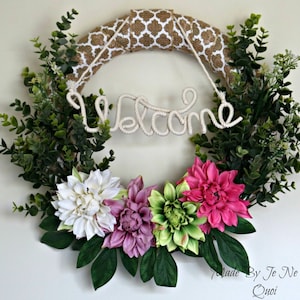 14&quot; Welcome Wreath With Colorful Flowers And Eucalyptus Leaves/Branches