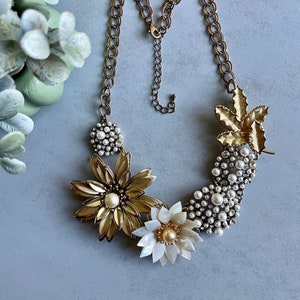 Collar Floral Broche Declaración / Collar Colgante de Flor de Nácar Collar Broche / Collar Reciclado