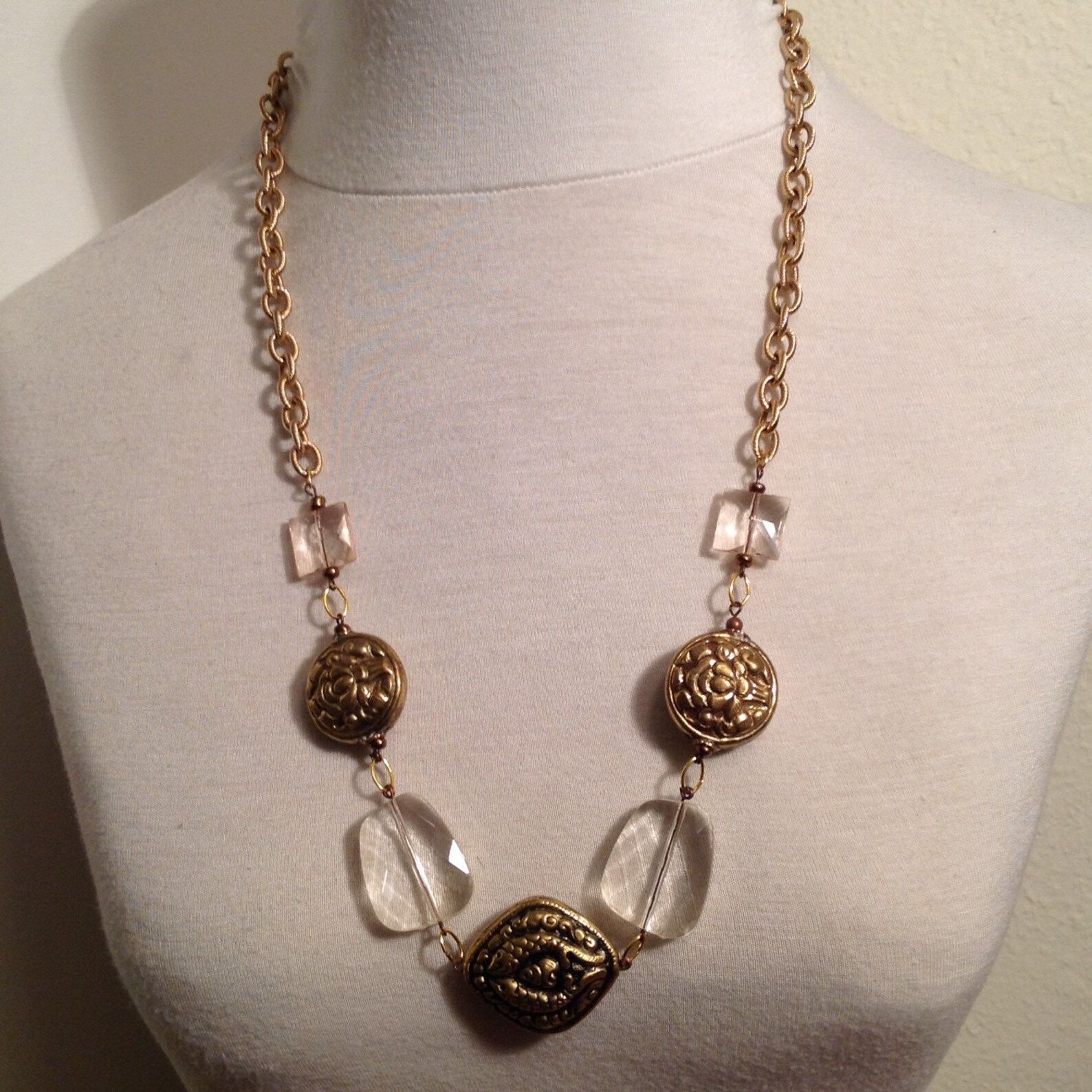 Repurposed Gold Chain Necklace // Chunky Beaded Necklace // Etsy