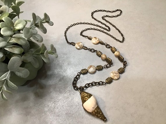 Vintage Gold Encased Shell Pendant // Retro Necklace with | Etsy