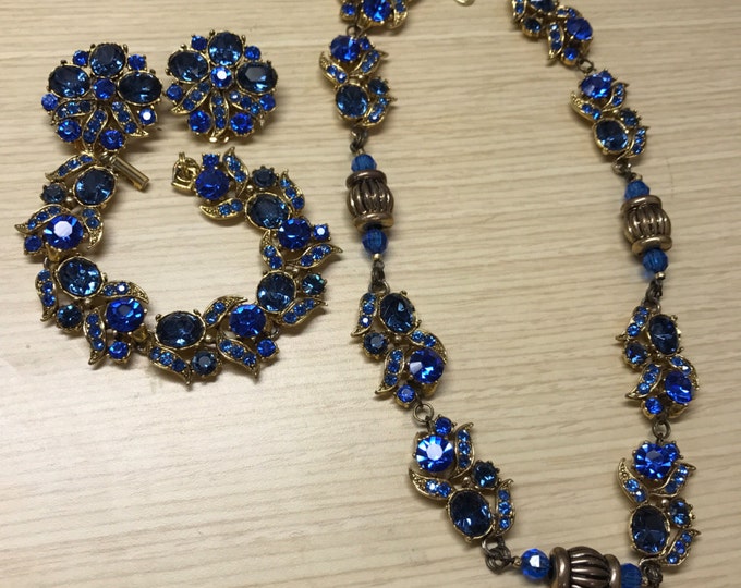 Brilliant Blue and Gold Repurposed Vintage Necklace // Etsy