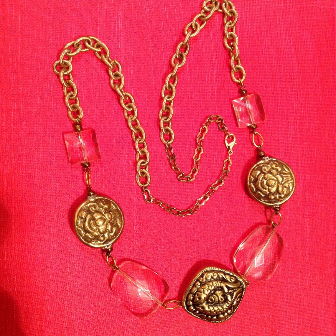 Repurposed Gold Chain Necklace // Chunky Beaded Necklace // Etsy