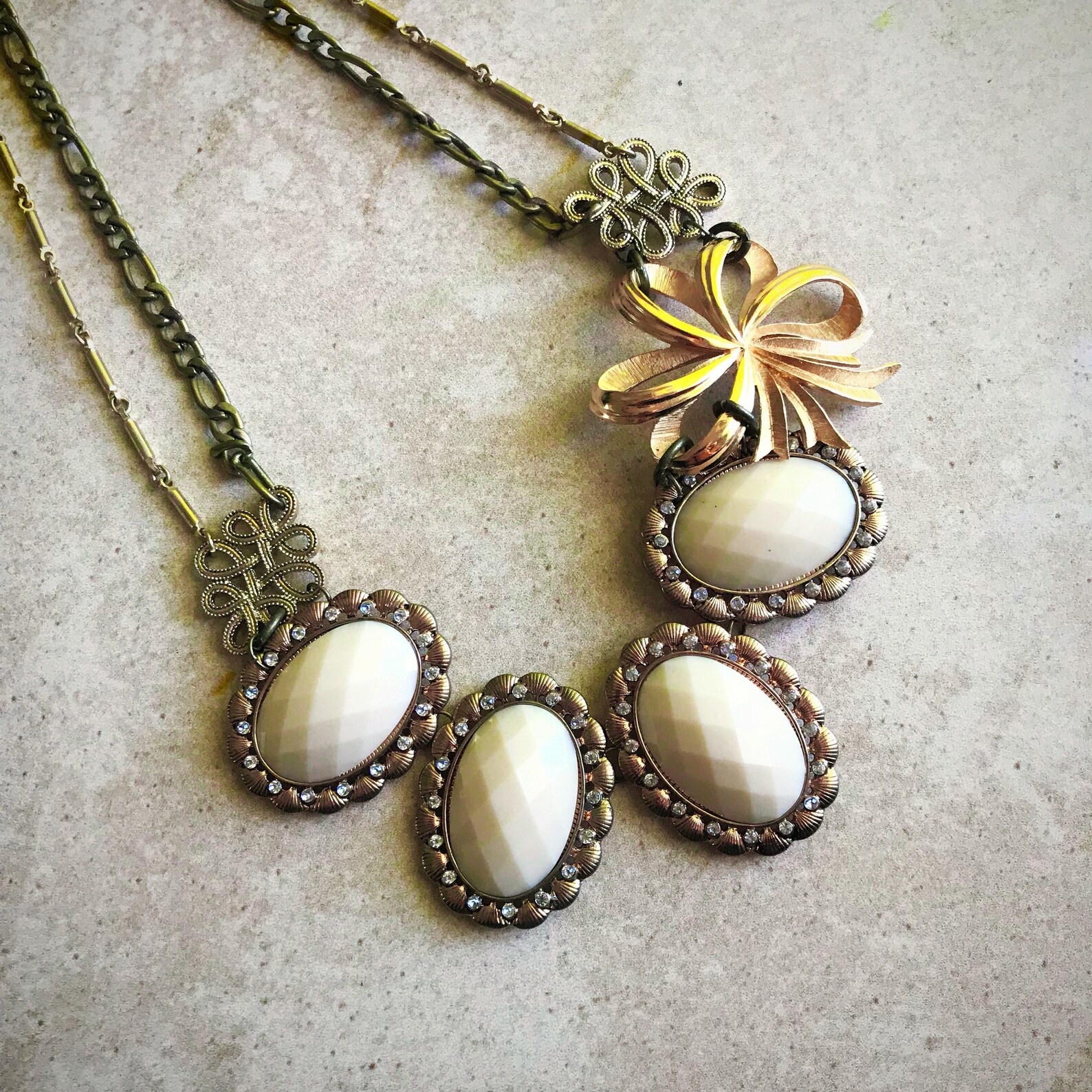 Repurposed Gold Broach Statement Necklace With Bow Pendant Etsy