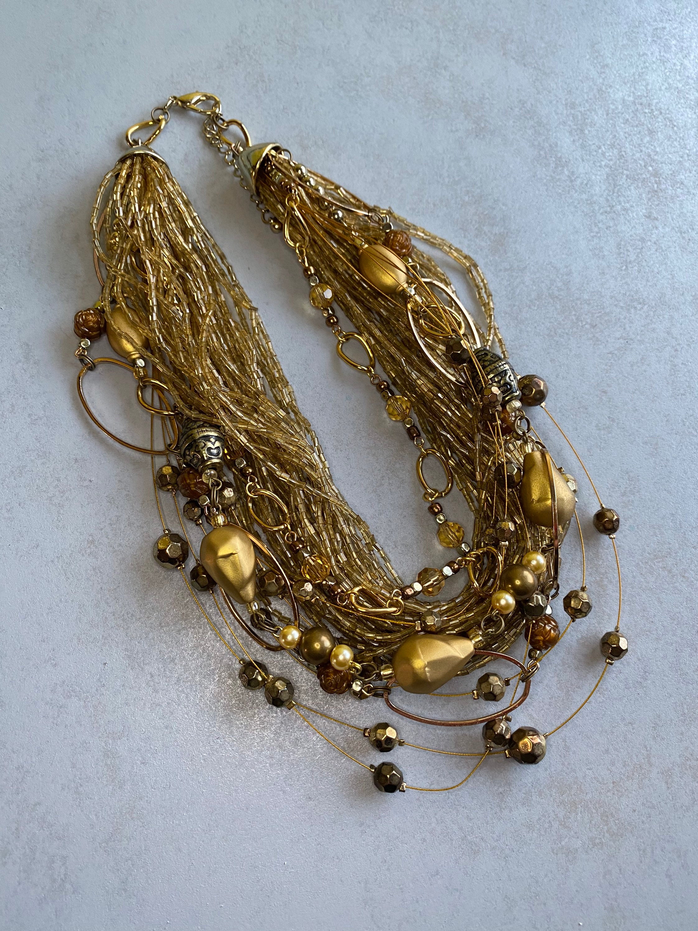 Repurposed chunky gold adjustable statement necklace