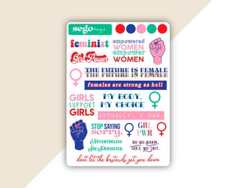 Feminist Stickers Sheet, Feminist quotes Stickers, Pastel quotes Stickers,  pastel planner stickers, quote stickers, girl power stickers