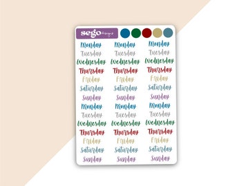 dark neutral days of the week stickers, day of the week stickers, days planner stickers, weekly planner sticker