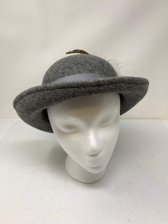 Vintage Lancaster Gray Wool Hat Vintage Lancaster Wool Derby Hat Feather Detail Medium  main image 2