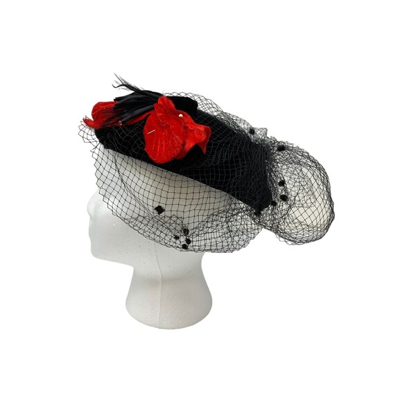 Vintage Betmar Toque With Mesh Vintage Plaza Suite Betmar Black Velvet Sequin Mesh Wide  main image 3