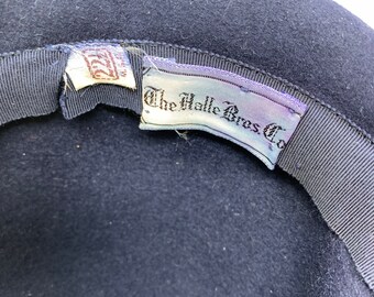 Vintage The Halle Bros Co Sculptural Hat Navy Blue Wool Beaded Front Detail Vintage the Halle Bros Co Sculptural Hat Navy Blue Wool  main image 4