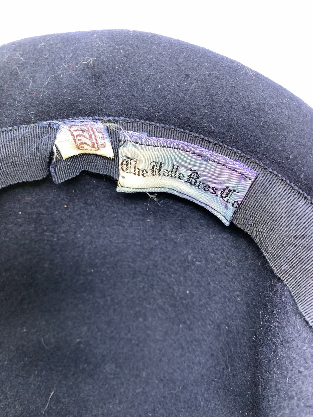 Vintage The Halle Bros Co Sculptural Hat Navy Blue Wool Beaded Front Detail Blue Vintage Style 1930 main image 4