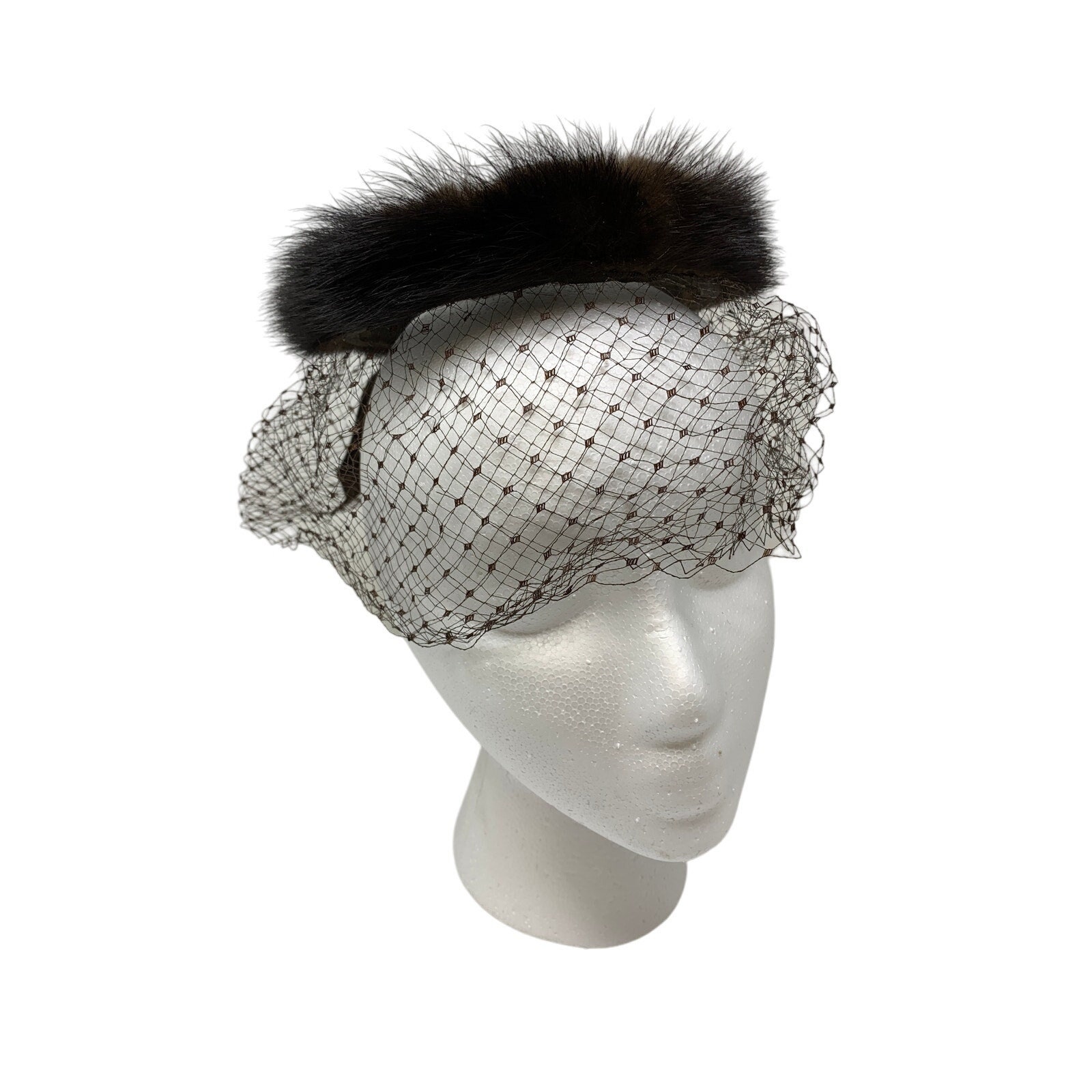 Vintage G. Fox & Co Fascinator Hat Brown Fur and Mesh