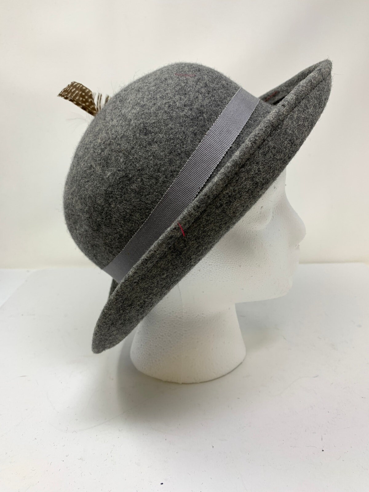 Vintage Lancaster Wool Derby Hat Feather Detail Medium 