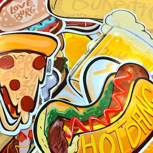 MEAT Foodie Art Stickers Ham Steak Burgers Hotdog