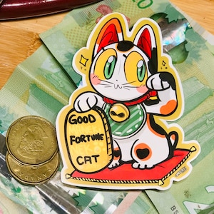 Maneki Neko Yokai sticker good luck cat. image 1