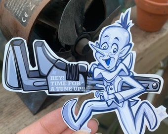 Wartime Gremlin dingbelle “time for a tune up” fearsome critter cryptid wrench sticker 1943