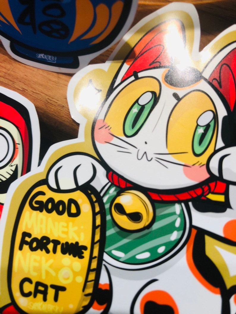 Maneki Neko Yokai sticker good luck cat. image 5