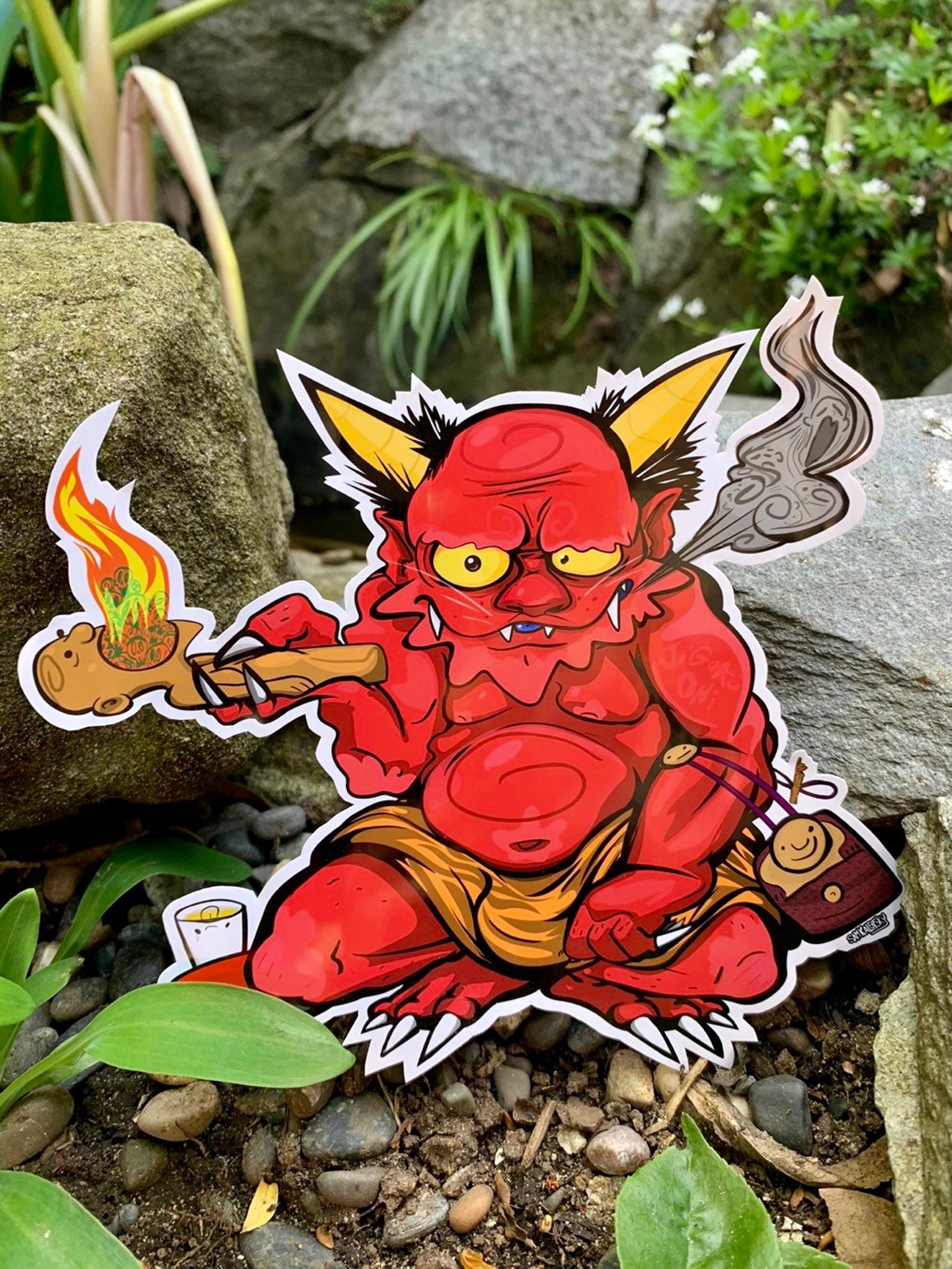 Smoking Oni Demon Yokai Sticker Etsy