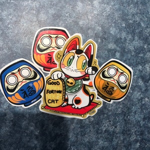 Maneki Neko Yokai sticker good luck cat. image 3