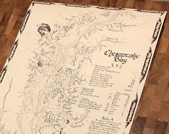 Hand-Drawn Nautical Chart of The Chesapeake Bay