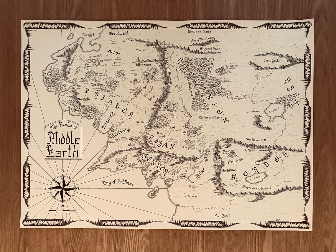 Landkarte mittelerde Herr der Ringe Etsy.de