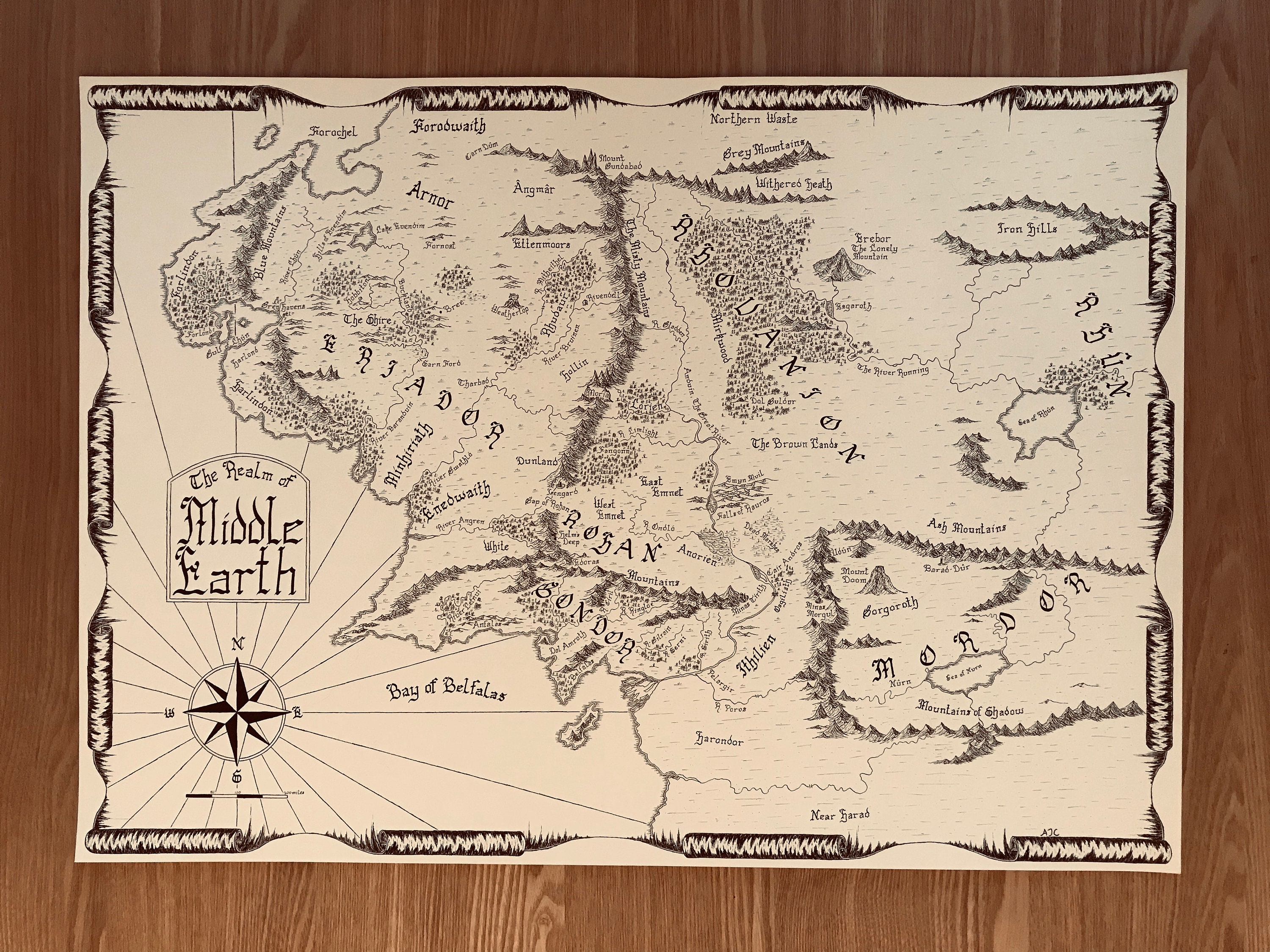 Hand Drawn Map Of Middle Earth Lord Of The Rings Etsy Canada