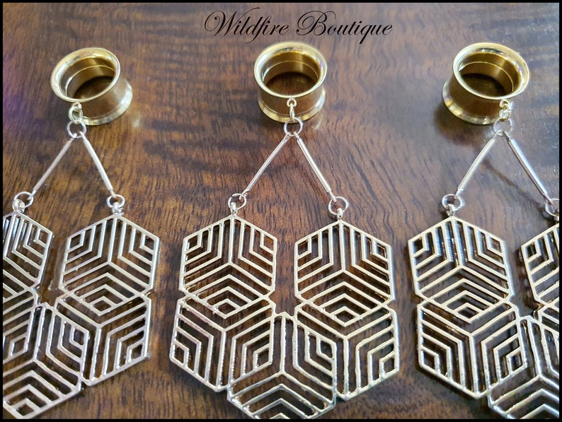 Steel Ear Tunnels Plug 6-25mm Details about Pair Gold Geometric Hexagonal Design Dangle Stain Steel Ear Tunnels Plug 6-25mm Details about Pair Gold Geometric Hexagonal Design Dangle Stain