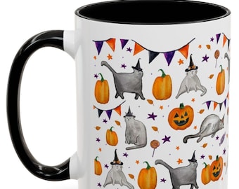 Spooky Fat Cats Coffee Mug – Halloween Witch Hats, Cat Lover Gift