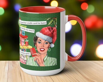 Funny Retro Woman Christmas Coffee Mug, 15oz
