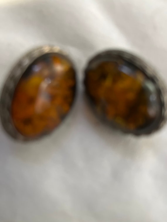 Vintage Amber Brooch and pierced earrings - image 3