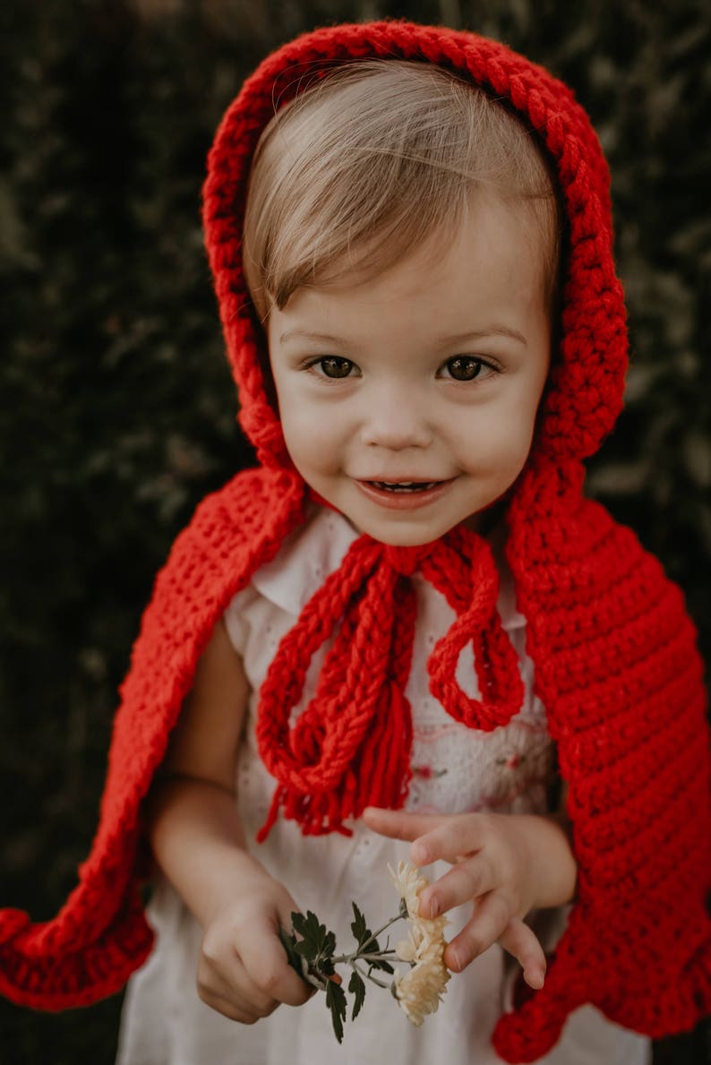 Crocheted Little Red Riding Hood Cape Halloween Costume Or Match With Christmas Dress for Family Photos Birthday Or Baby Shower Gift