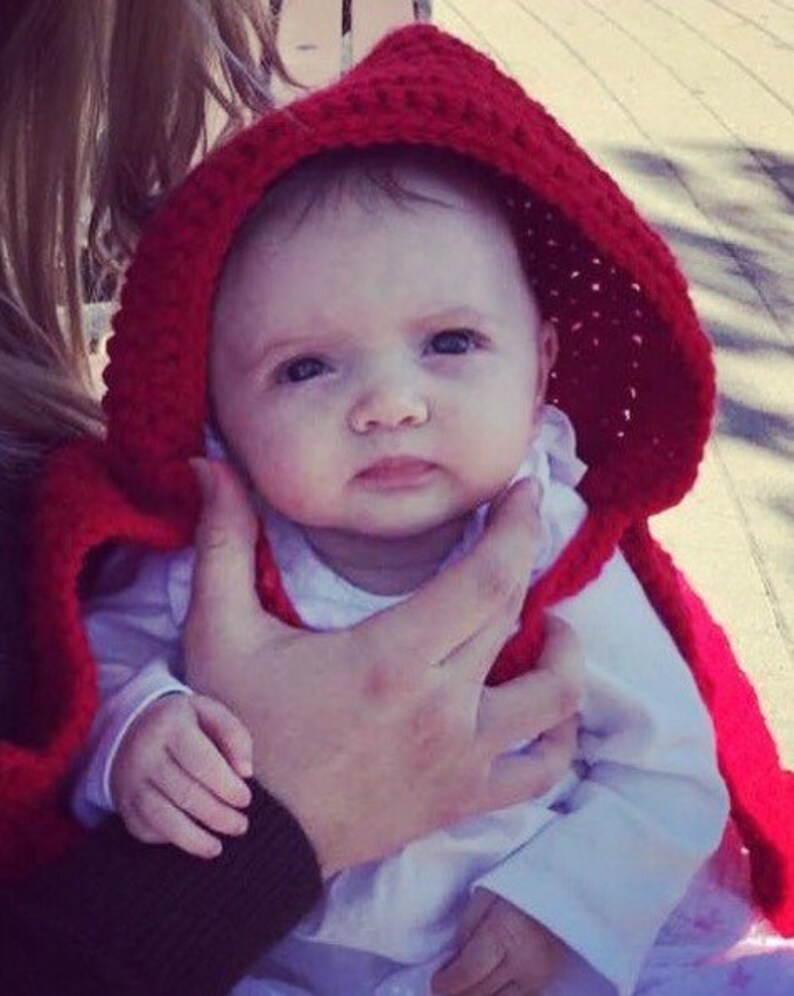 Crocheted Little Red Riding Hood Cape Halloween Costume Or Match With Christmas Dress for Family Photos Birthday Or Baby Shower Gift