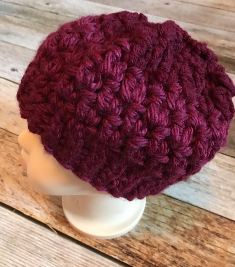 Crochet Maroon Burgundy Pinot Wine Color Ponytail Beanie Messy Bun Hat Runner Jogging Hat Skiing Hat Girl Teen Woman Winter Snow Gift