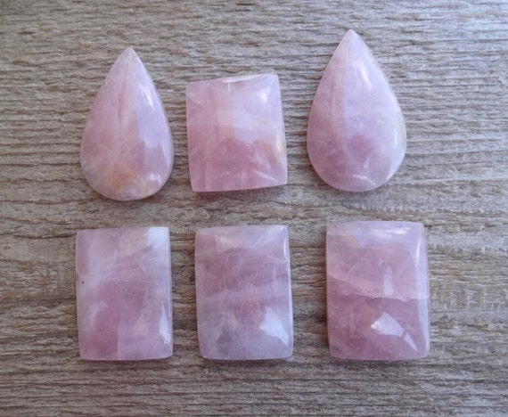Pink Rose Quartz cabochon for jewelry making, pink rectangle natural stone cabochon, Quartz cabochon