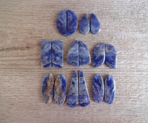Pair Sodalite cabochons, blue gemstone cabochons for jewelry making, matched pairs, match pair blue stone gems
