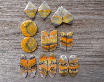 Pair Bumble Bee Jasper cabochons, matched pairs cabochons for jewelry making