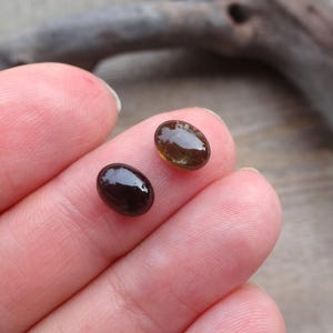 Pair Green Tourmaline cabochons 7x5mm for earrings match pairs image 1