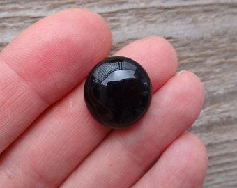 Cabujón de obsidiana negra de 15 x 5 mm, cabujón de piedra preciosa redonda negra, tamaño de anillo de cabujón de obsidiana, piedra natural con parte trasera plana