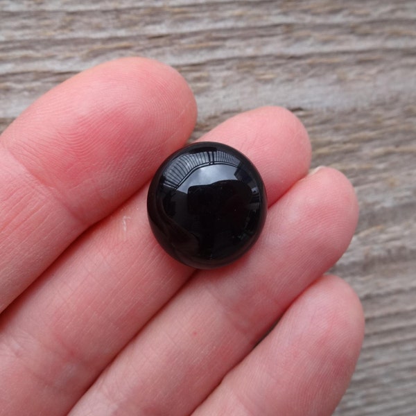 Black Obsidian cabochon 16x6mm, Black round gemstone cabochon, Obsidian Cabochon ring size, Natural Stone Flat Back