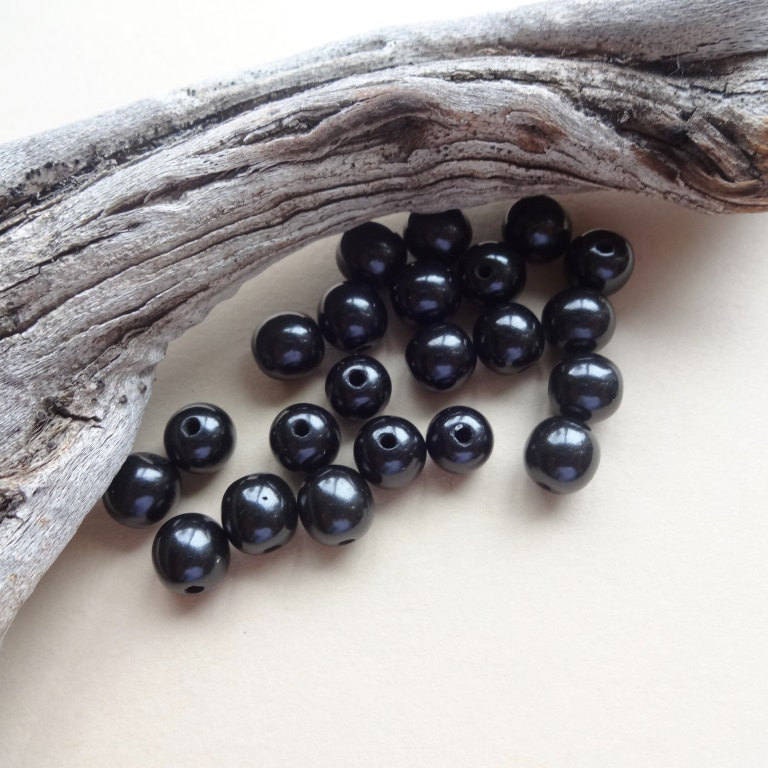 Set of 10 beads Black Jet Stone Lignite Gagat Black AmberPetrified Wood