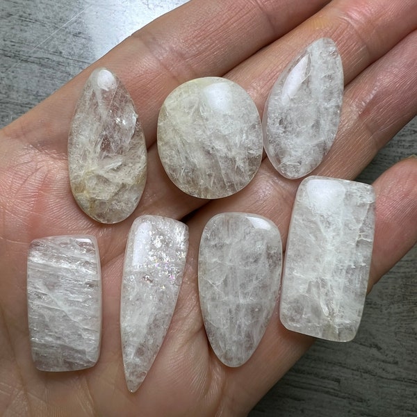 White Rainbow Natrolite cabochon, rare stones and minerals, gemstone cabochons