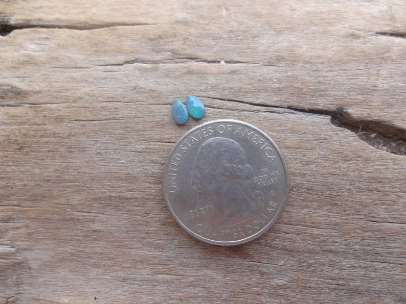 Pair Green Australian Doublet Opal small design cabochons 5x3mm blue gems for jewelry making