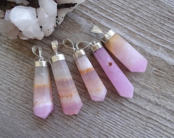 Colgante de aragonita de cristal rosa de Pakistán, conjunto de colgante de collar de aragonita rosa en cadena, joyería de piedra chakra de cristal curativo natural