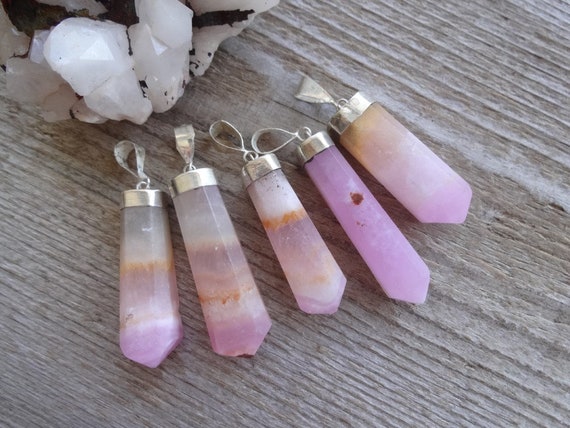 Pink Crystal Aragonite Pendant from Pakistan, Set of Pink Aragonite Necklace Pendant on Chain, Natural Healing Crystal Chakra Stone Jewelry