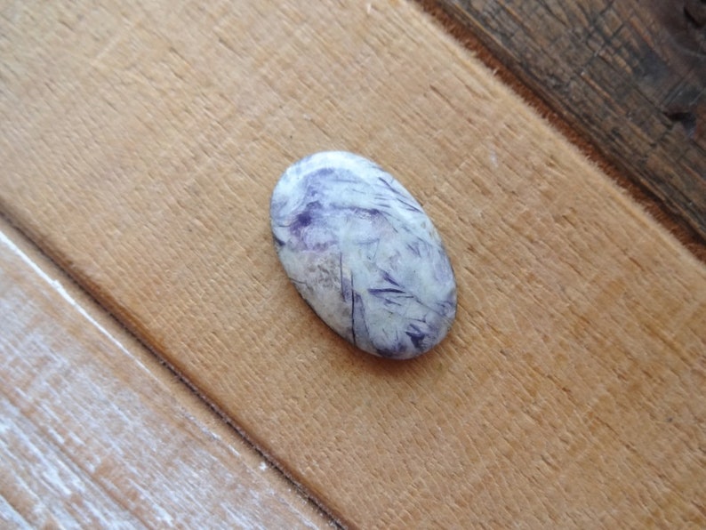 Lepidolite with Tourmaline cabochon 29x18mm